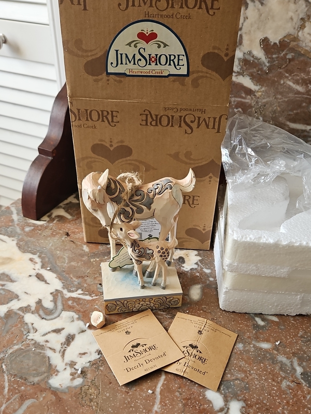 2016 Jim Shore Dearly Devoted White Woodland Doe And Fawn Figure